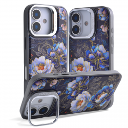  iPhone17 Blue Background Gilded Floral Magnetic Case, Blue