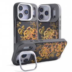 iPhone17 Pro Black Background Gilded Peony Magnetic Case,Gold iPhone17 Pro Black Background Gilded Peony Magnetic Case,Gold