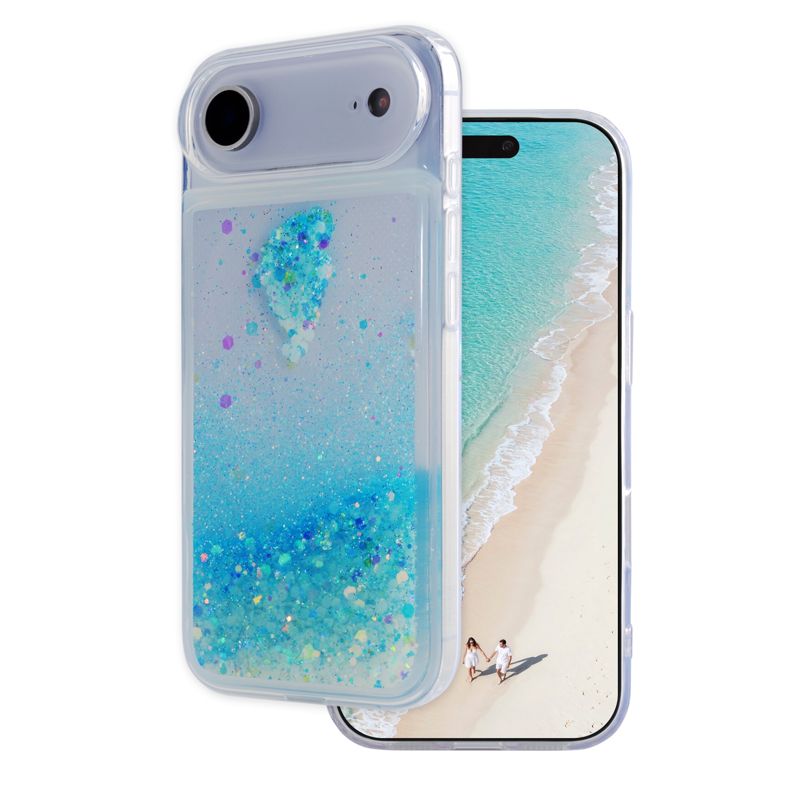 Light Blue Luminous iPhone Air Case - Glow Liquid with Flowing Glitter