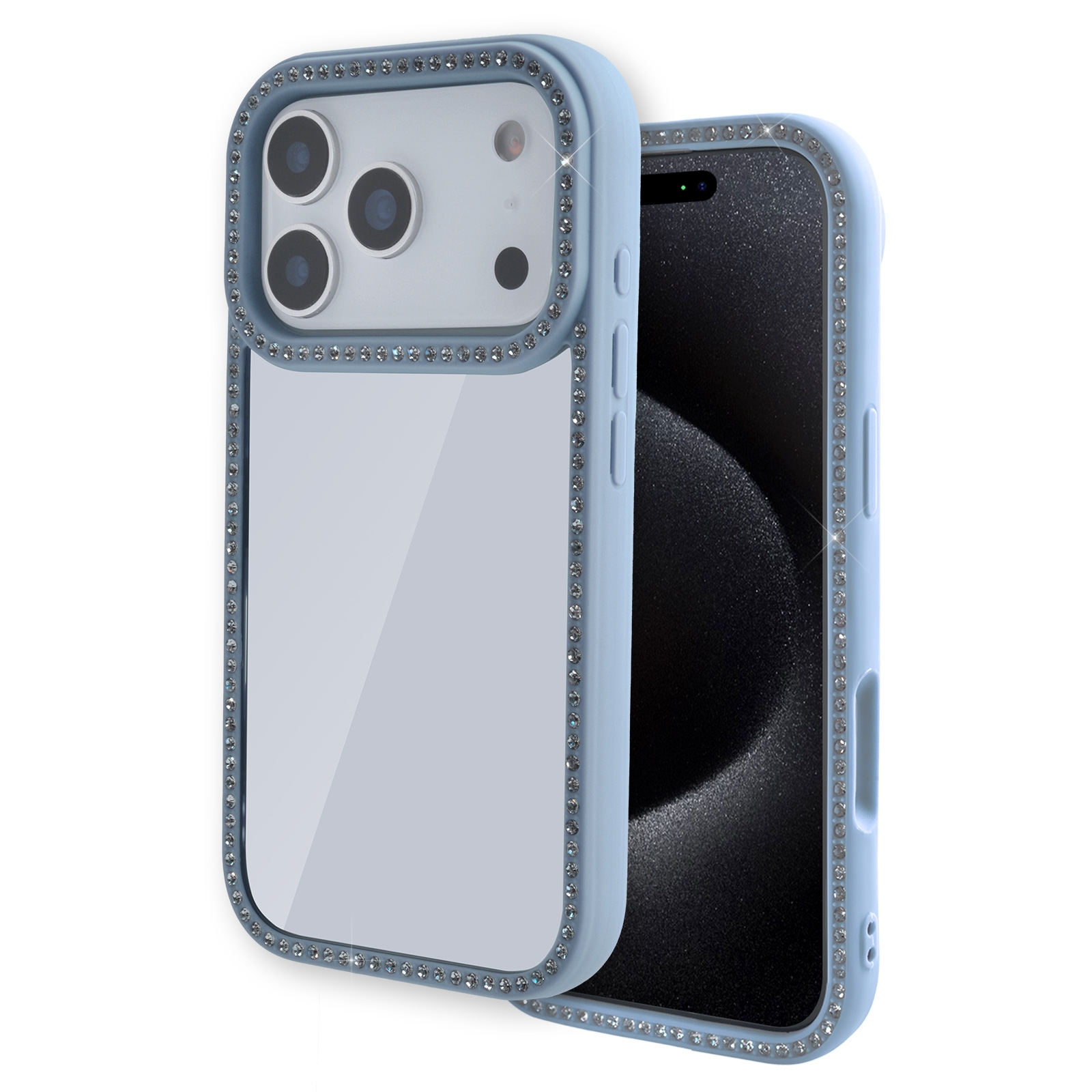 iPhone 17 Pro Double-Sided Rhinestone Case, Light Blue