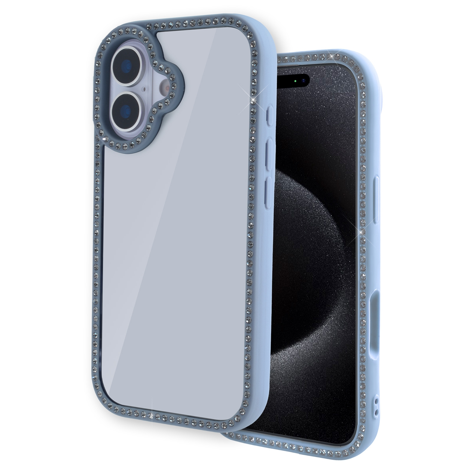 iPhone 17 Double-Sided Rhinestone Case, Light Blue