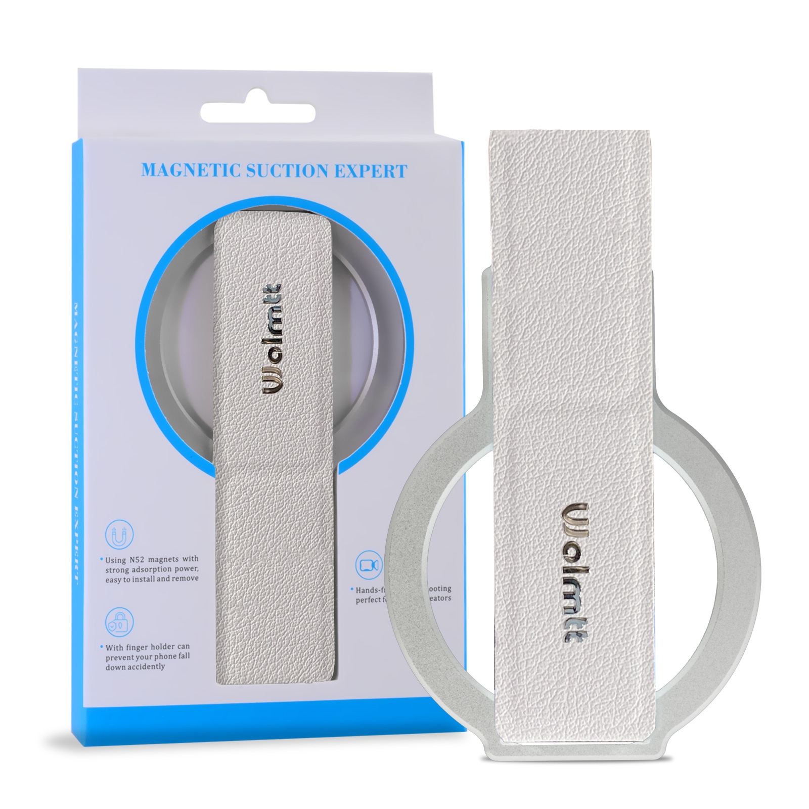 Magnetic Foldable Phone Stand with Finger Holder, White - Silver