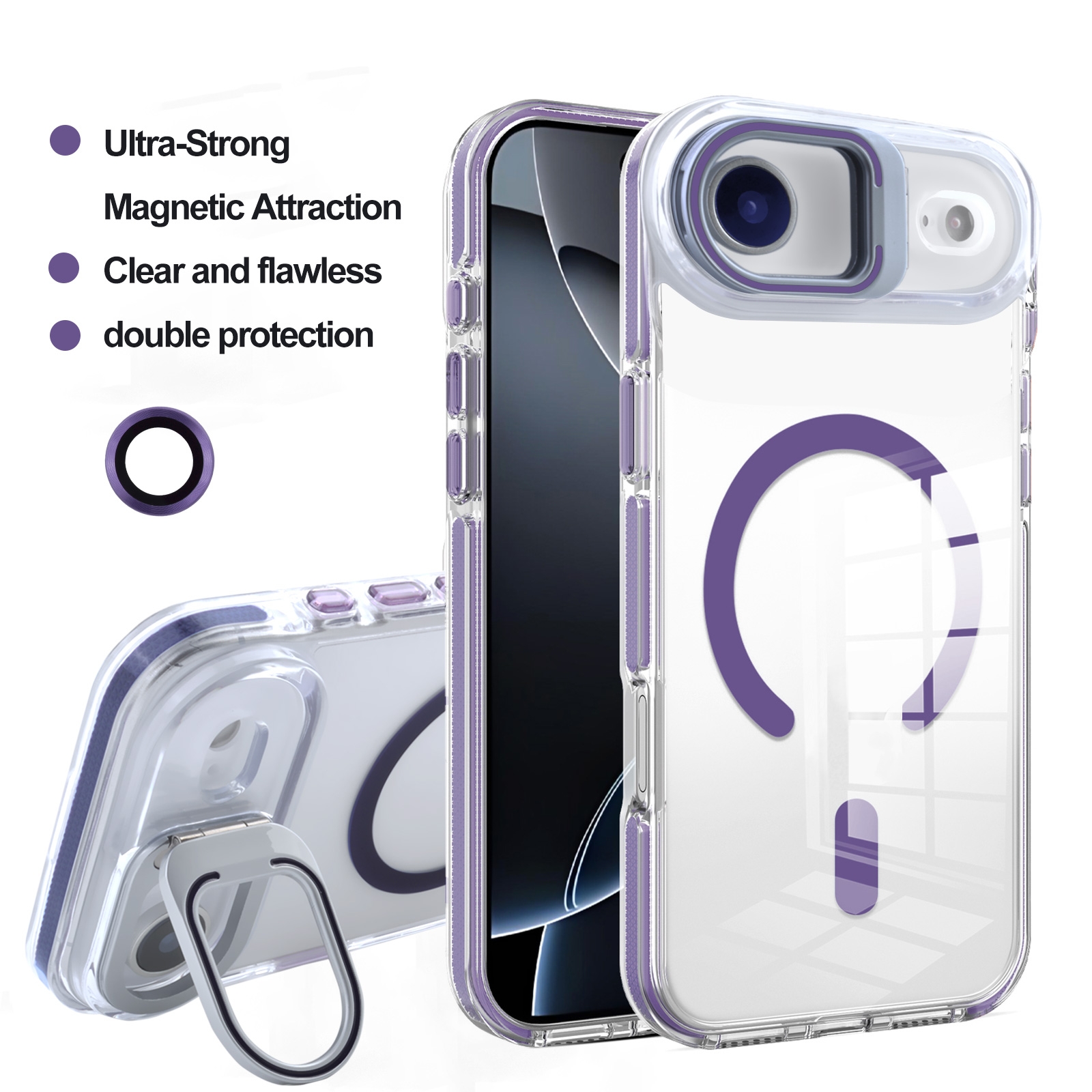 iPhone Air Magnetic Case with External Lens Cover, Purple