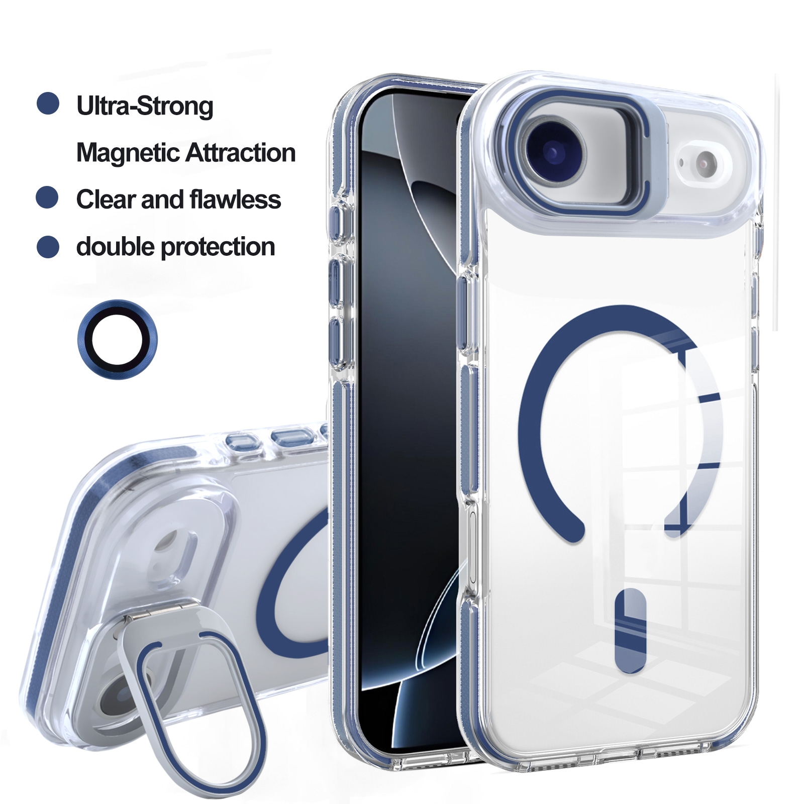 iPhone Air Magnetic Case with External Lens Cover, Dark Blue