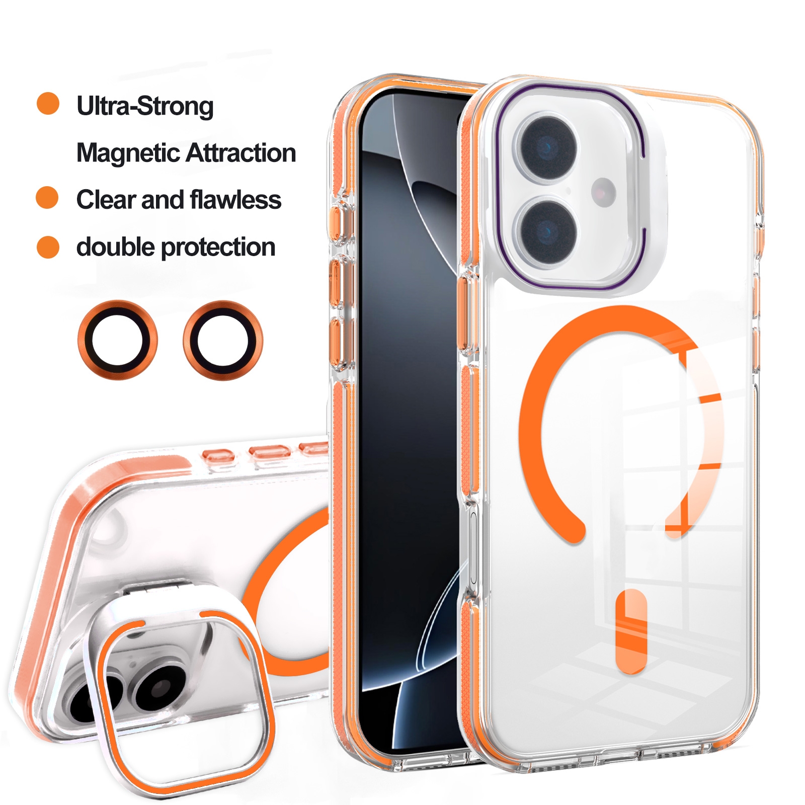 iPhone 17 Magnetic Case with External Lens Cover, Orange