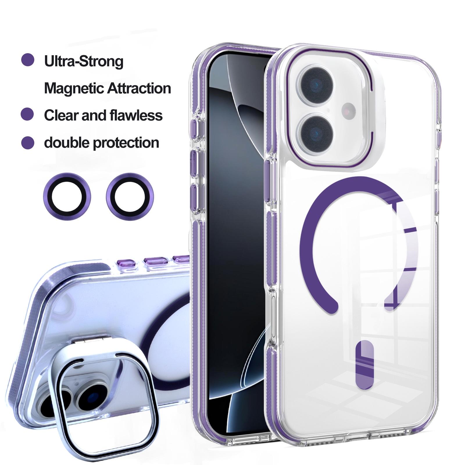 iPhone 17 Magnetic Case with External Lens Cover, Purple