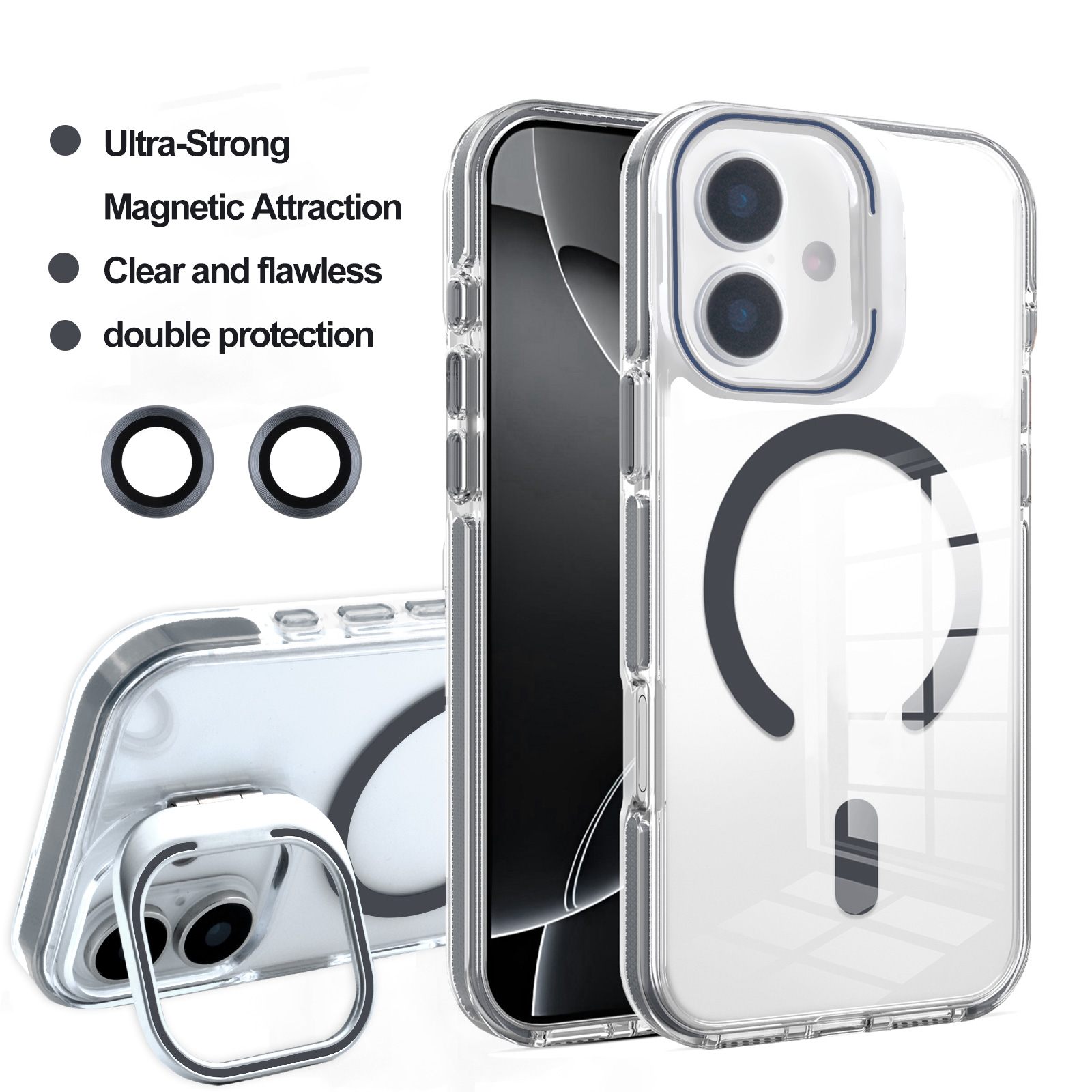 iPhone 17 Magnetic Case with External Lens Cover, Black
