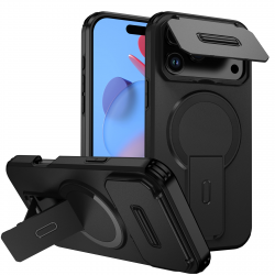  iPhone 17 Pro Max Hidden Kickstand Armor Design Protective Case, Black
