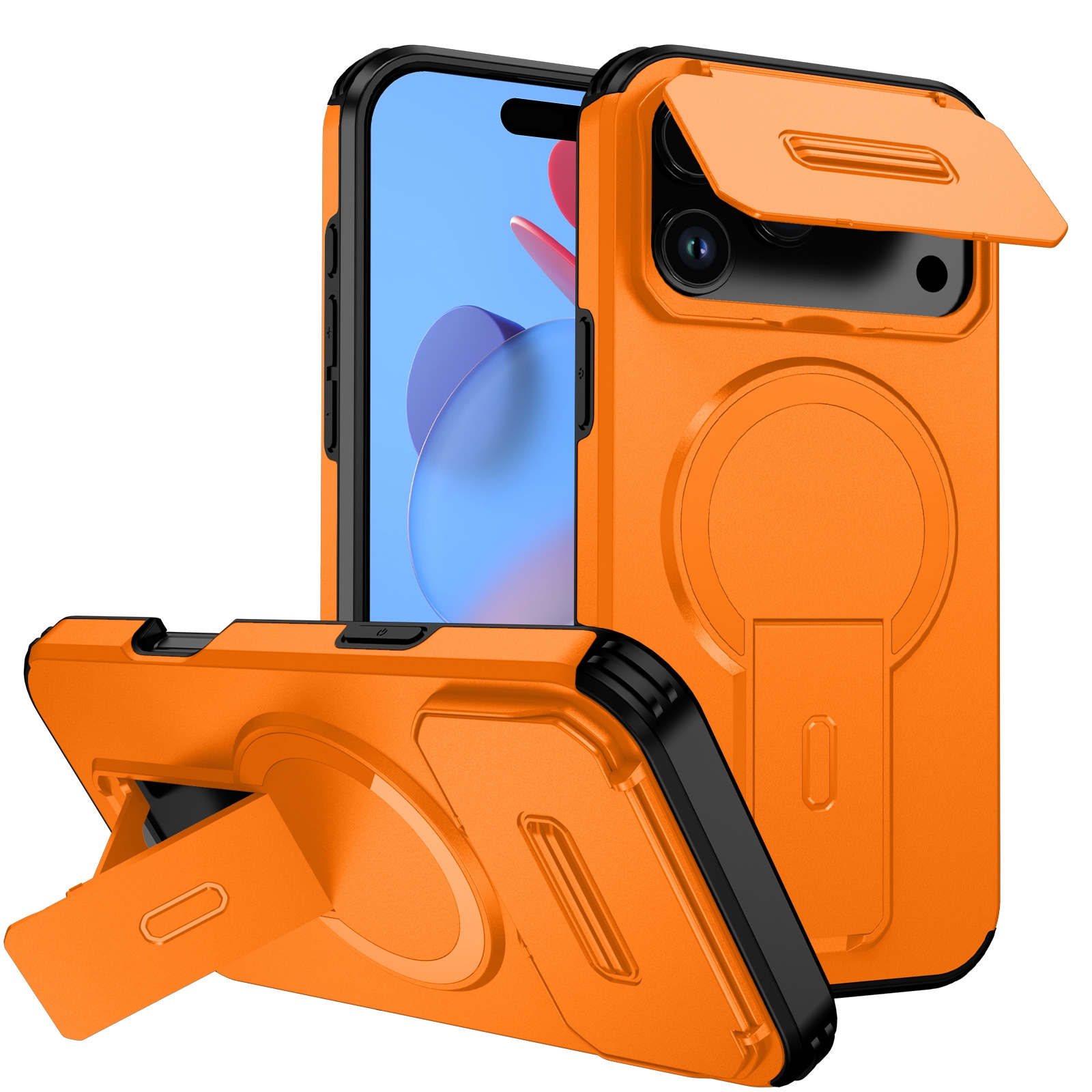iPhone 17 Pro Hidden Kickstand Armor Design Protective Case, Orange