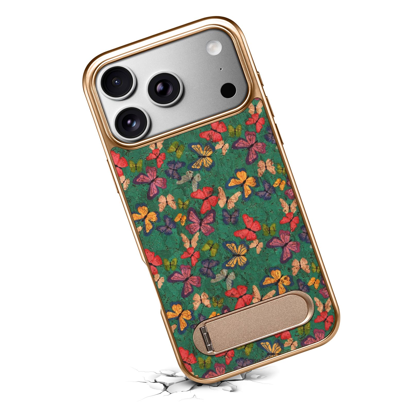 Butterfly Print Kickstand Case for iPhone 17 Pro, Butterfly Green
