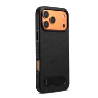  Lychee Texture Kickstand Case for iPhone 17 Pro, Black