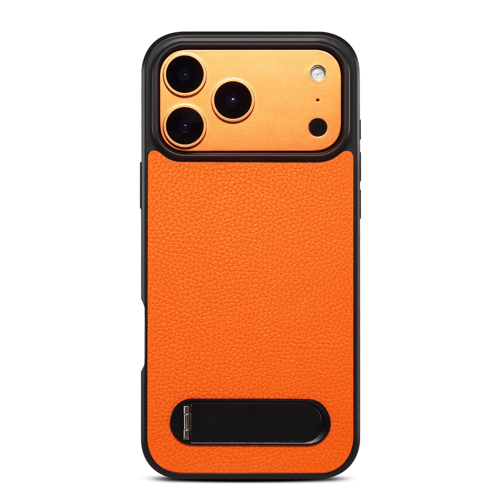 Lychee Texture Kickstand Case for iPhone 17 Pro, Orange