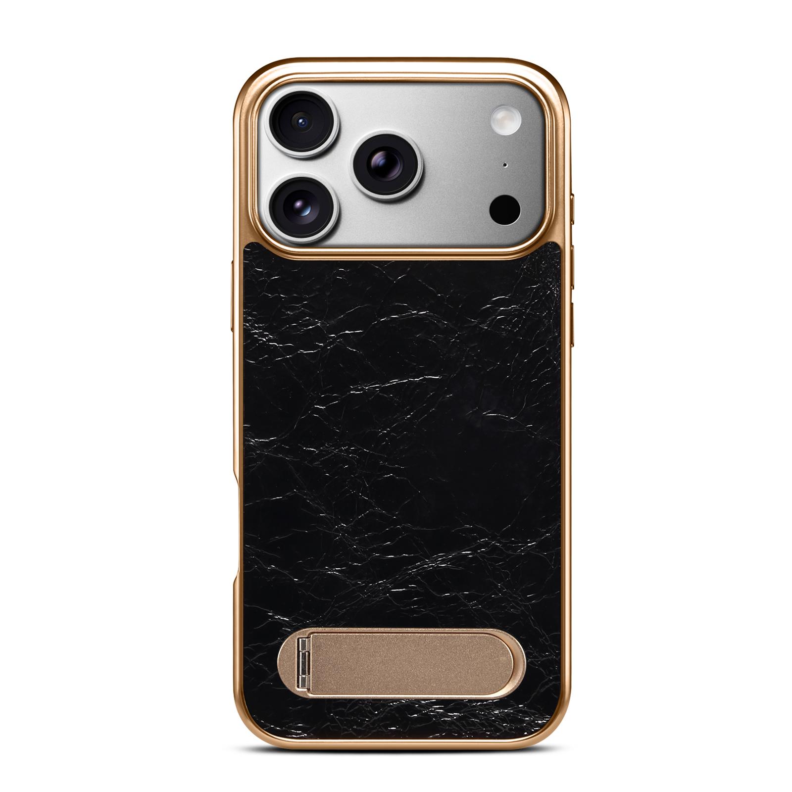 Top-Grain Leather Single-Stand Electroplated Case for iPhone 17 Pro, Black