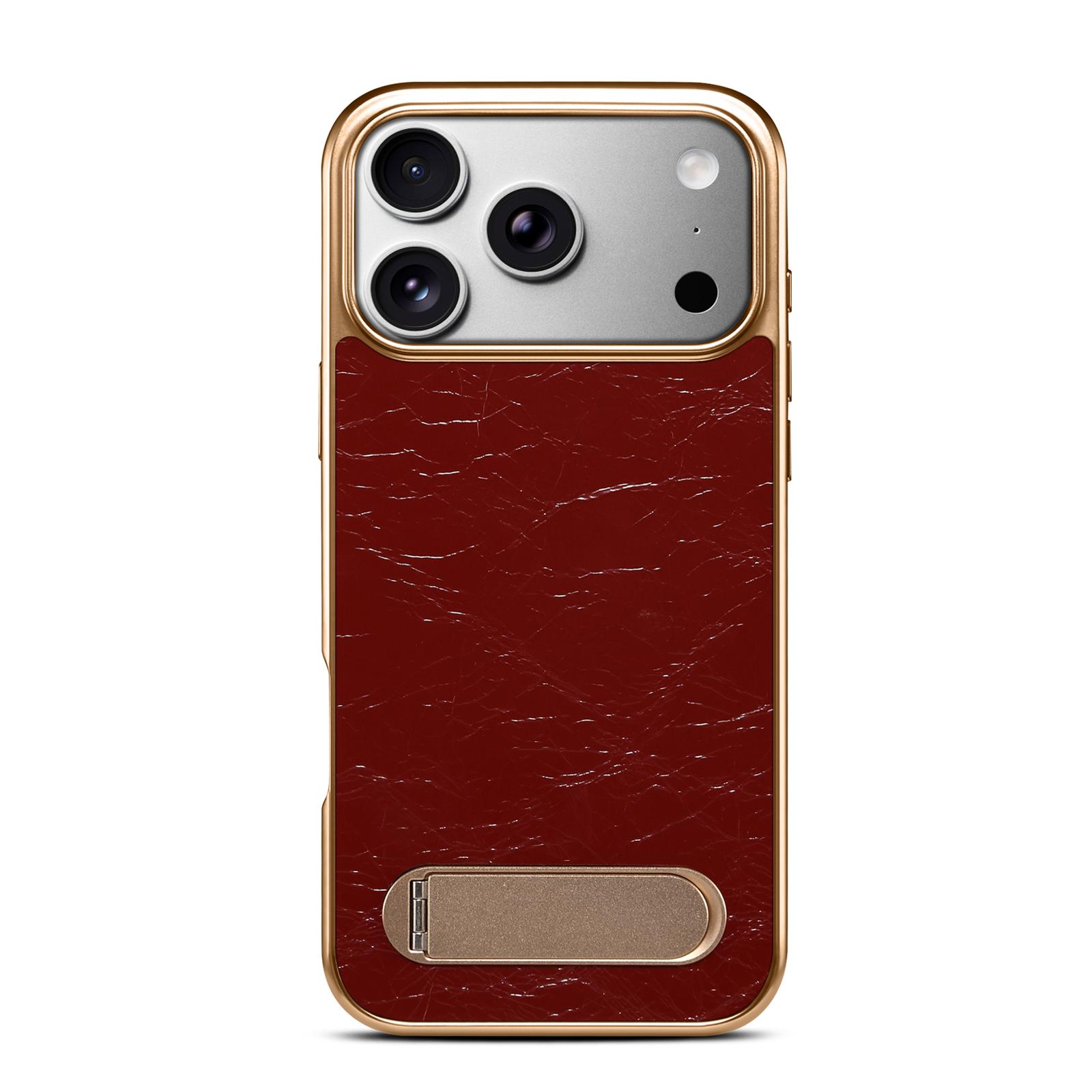 Top-Grain Leather Single-Stand Electroplated Case for iPhone 17 Pro Max, Red