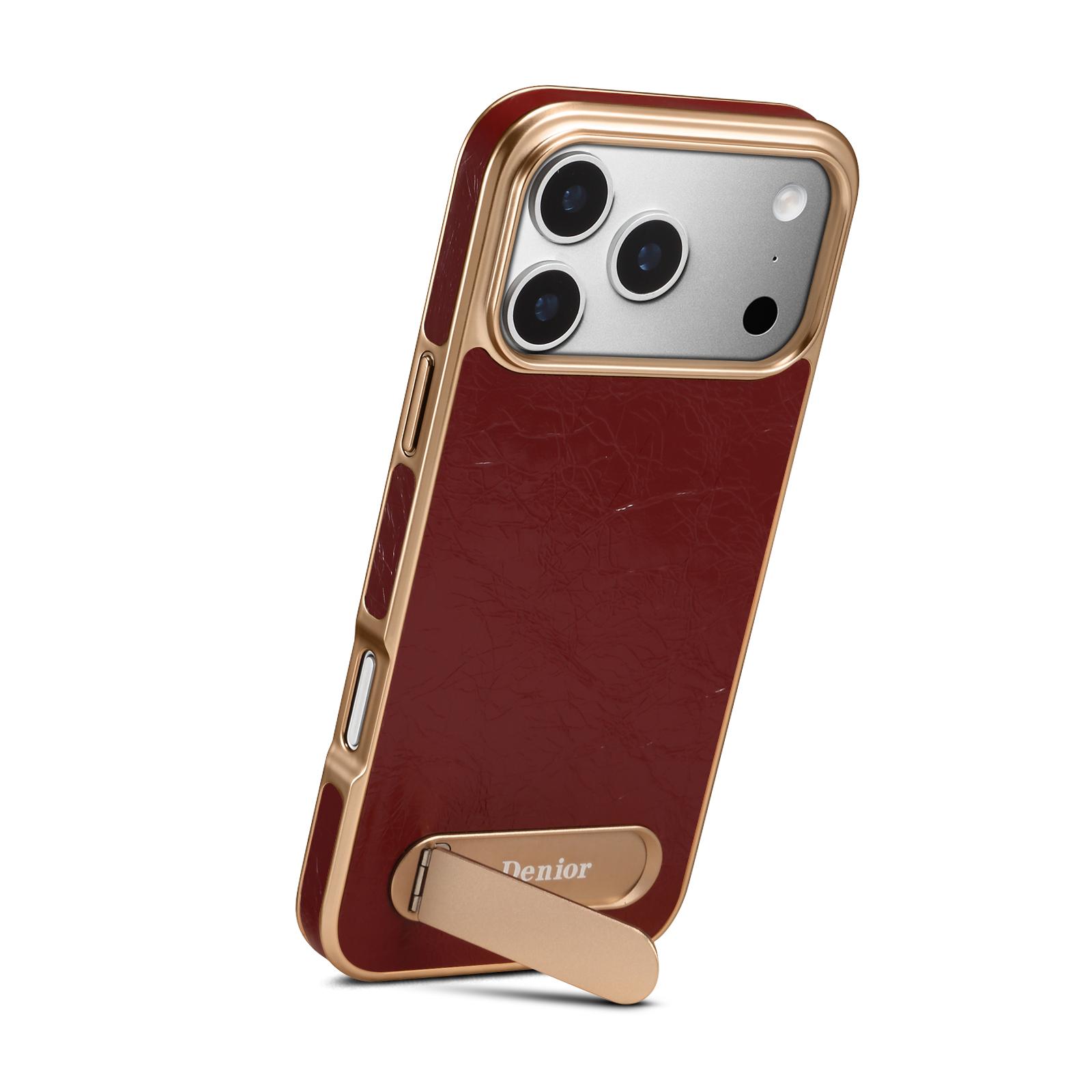 Top-Grain Leather Single-Stand Electroplated Case for iPhone 17 Pro, Red