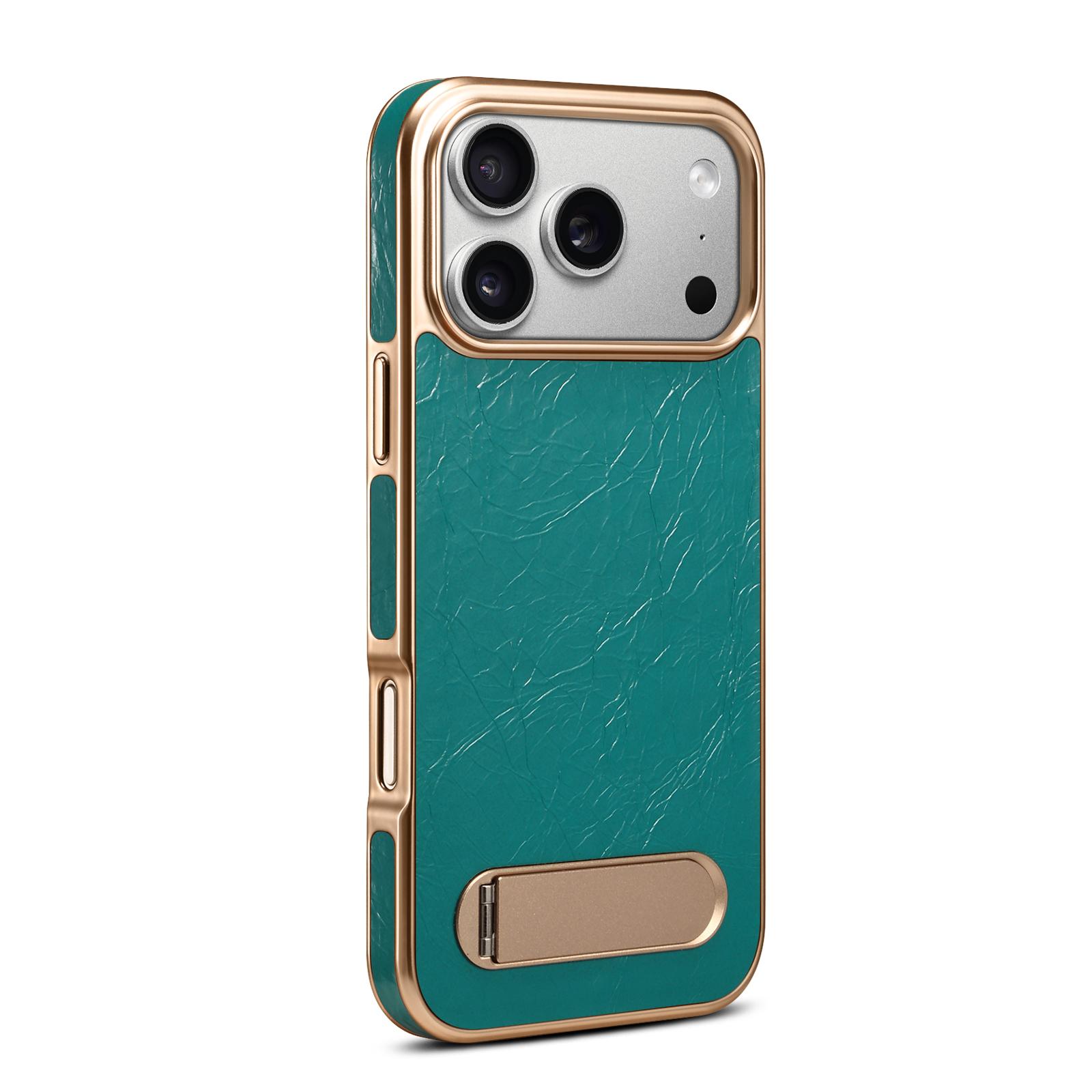 Top-Grain Leather Single-Stand Electroplated Case for iPhone 17 Pro Max, Blue