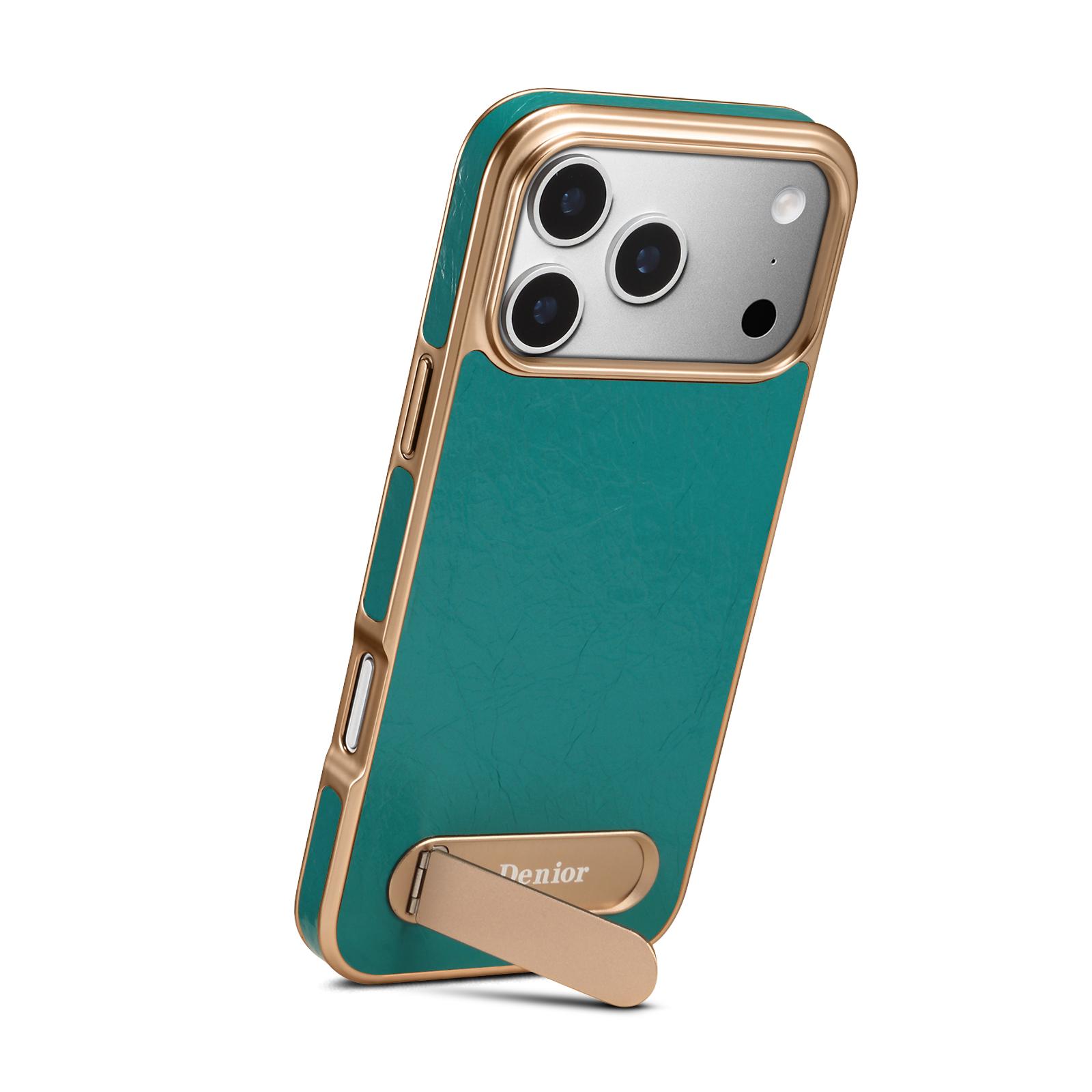 Top-Grain Leather Single-Stand Electroplated Case for iPhone 17 Pro, Blue