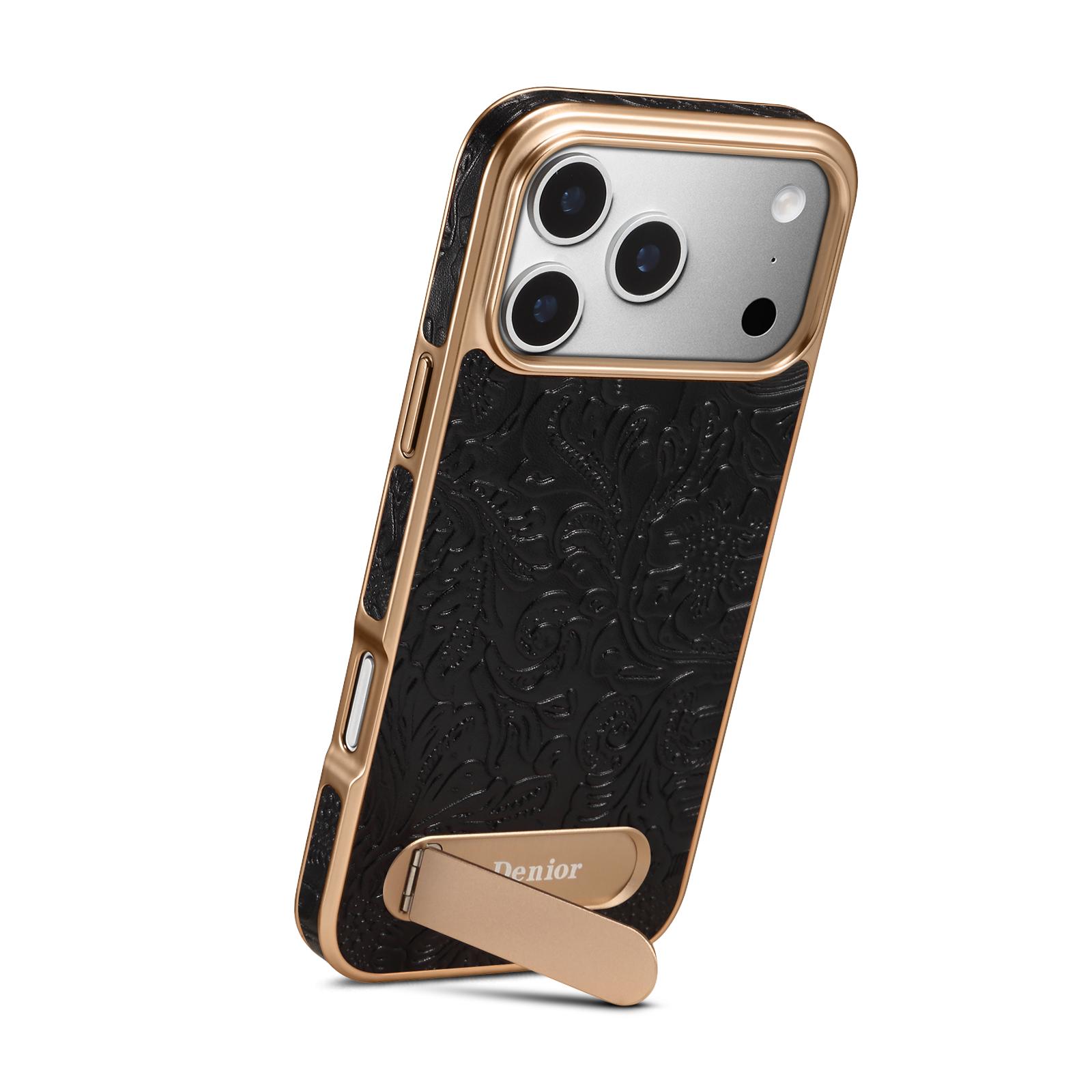 Retro Tang-style Flower Single-Stand Electroplated Case for iPhone 17 Pro, Black