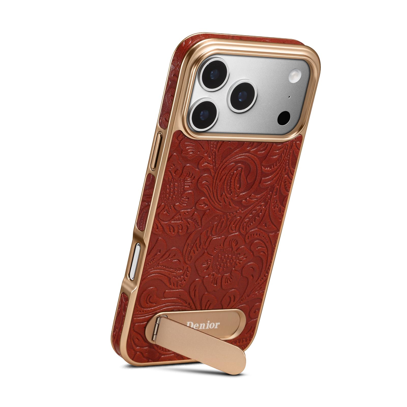 Retro Tang-style Flower Single-Stand Electroplated Case for iPhone 17 Pro Max, Red