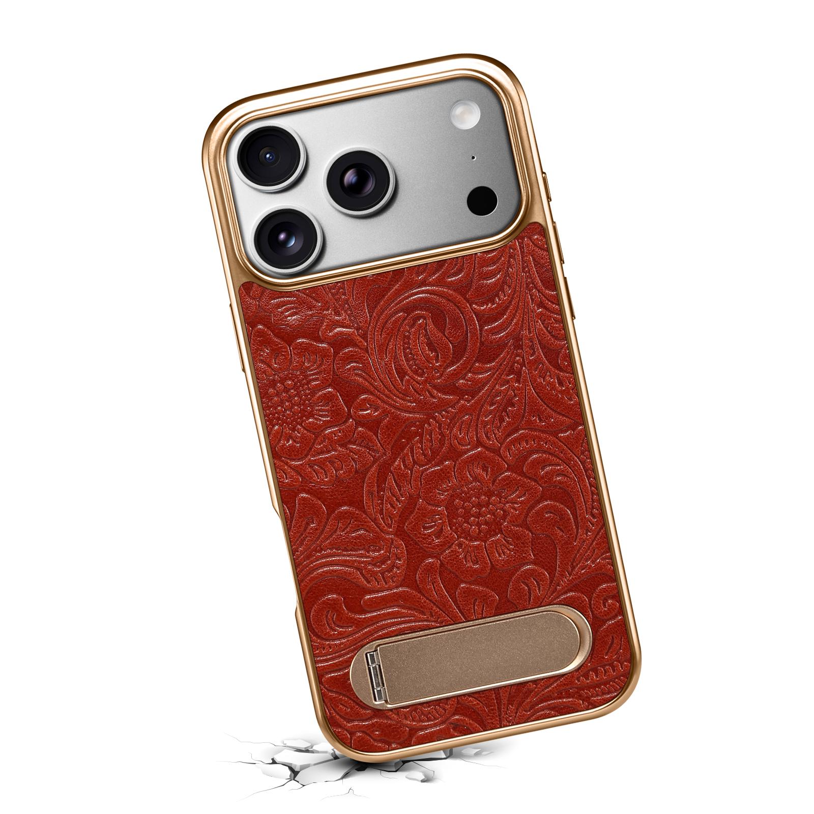 Retro Tang-style Flower Single-Stand Electroplated Case for iPhone 17 Pro, Red