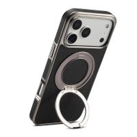  Lychee Texture 360 Rotating Gear Kickstand Electroplated Case for iPhone 17 Pro, Black