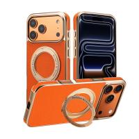  Lychee Texture 360 Rotating Gear Kickstand Electroplated Case for iPhone 17 Pro Max, Orange