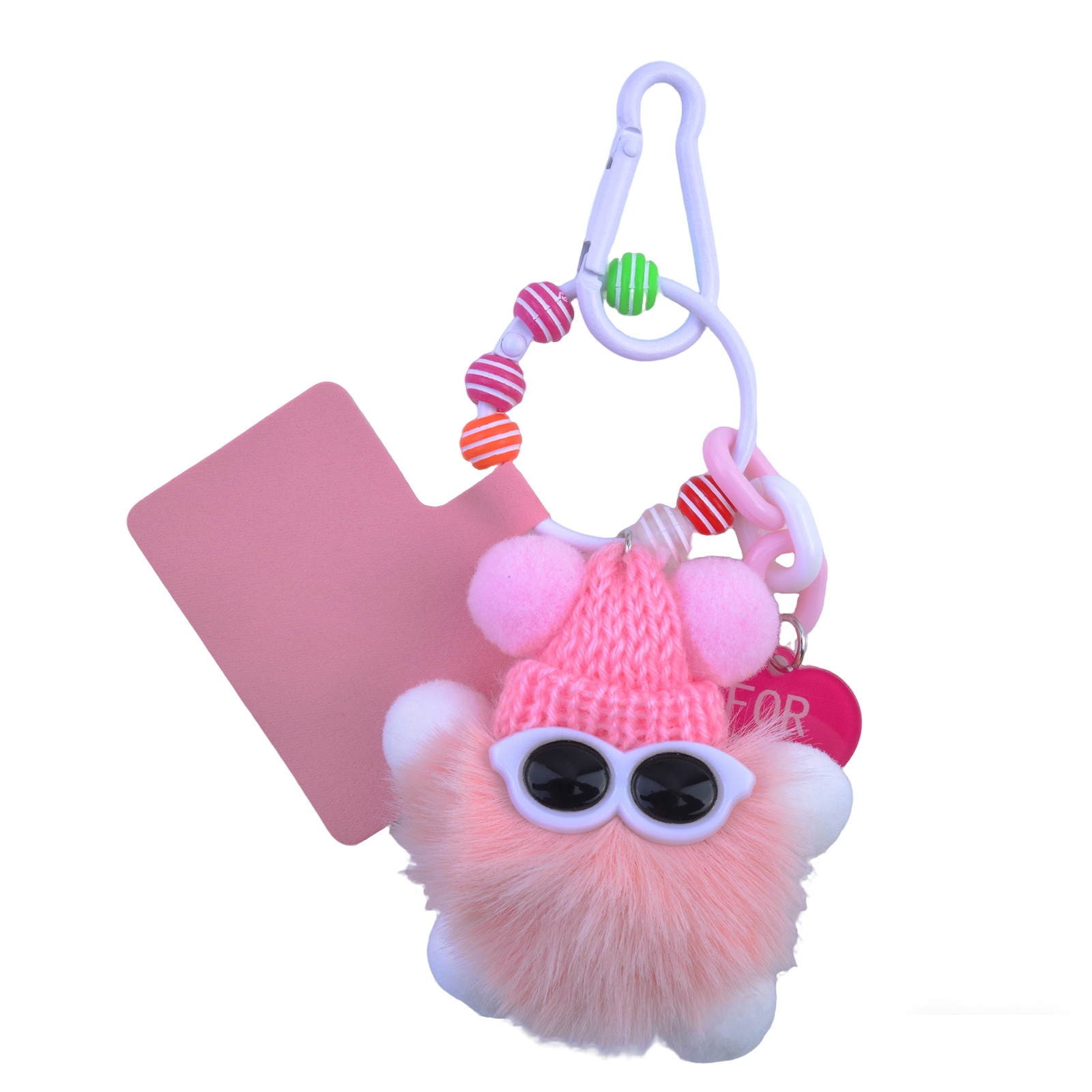 Cute Coal Ball Keychain - Fluffy Phone Charm, Pink - Pink Ball