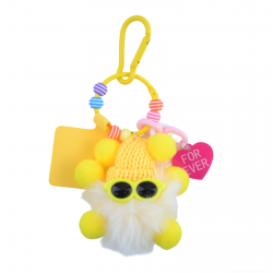  Cute Coal Ball Keychain - Fluffy Phone Charm, White - Yellow Hat