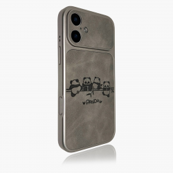  Cute Panda Leather Pattern Back iPhone 17 Case - TPU Shockproof Phone Cover, Gray