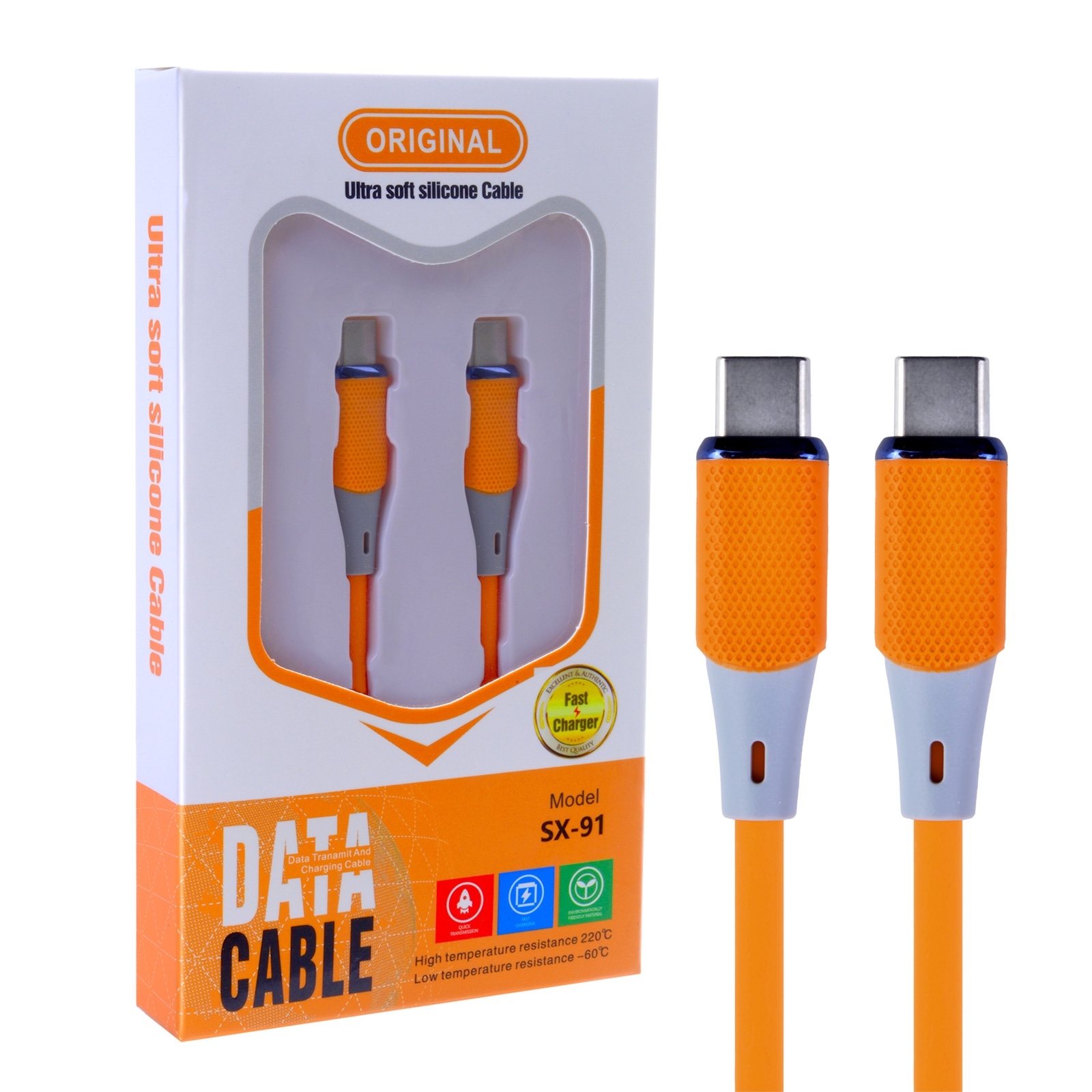 Silicone C-C Fast Charging Cable - Orange