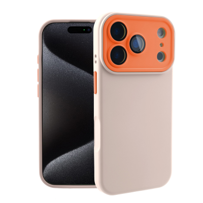  Color Block Silicone Case for iPhone 17 Pro Max - Color Block Lens Protection, Beige
