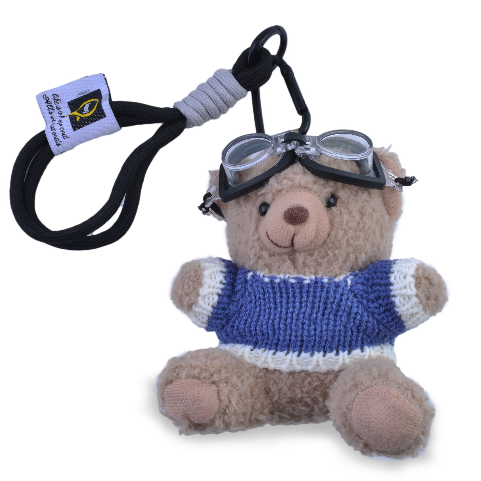 Knitted Sweater Cute Bear with Aviator Glasses Charm, Light Blue
