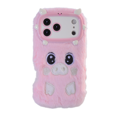  Pink Pig Plush Silicone Phone Case for iPhone 17 Pro Max – Soft Cute Protective Cover