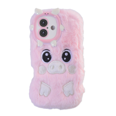  Pink Pig Plush Silicone Phone Case for iPhone 17 – Soft Cute Protective Cover