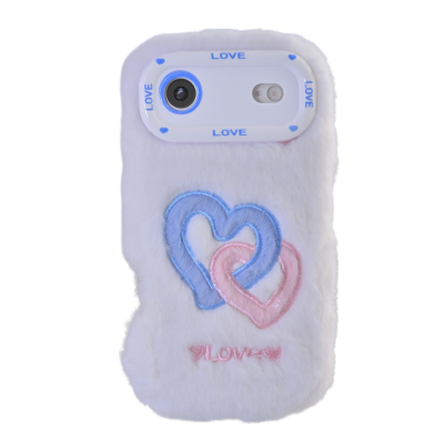  White Plush Silicone Double Heart Phone Case for iPhone Air – Soft Furry Cute Protective Cover