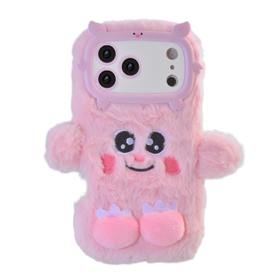  Pink Plush Silicone Monster Phone Case for iPhone 17 Pro Max – Soft Furry Cute Protective Cover