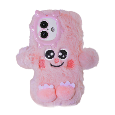  Pink Plush Silicone Monster Phone Case for iPhone 17 – Soft Furry Cute Protective Cover