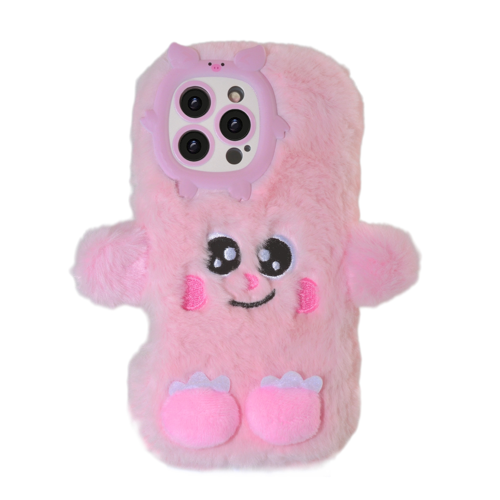 Pink Plush Silicone Monster Phone Case for iPhone 16 Pro – Soft Furry Cute Protective Cover