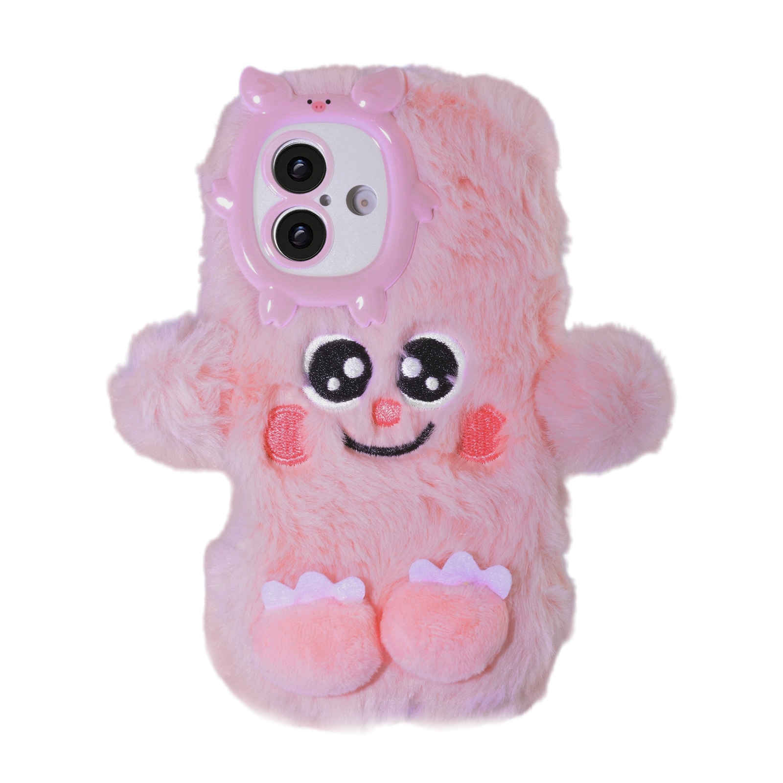 Pink Plush Silicone Monster Phone Case for iPhone 16 – Soft Furry Cute Protective Cover