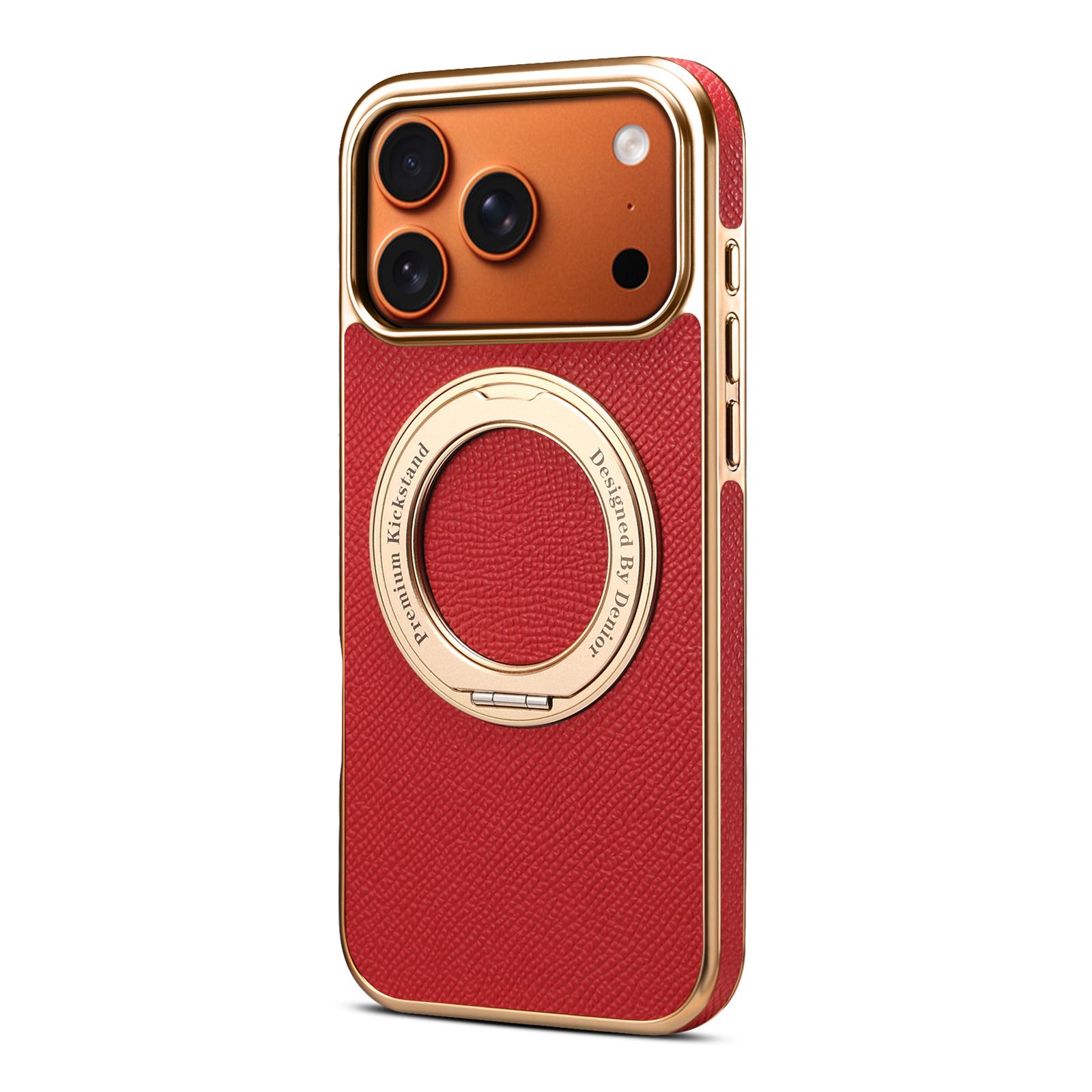 Magnetic Gear Rotating Stand Phone Case for iPhone 17 Pro Max, Red