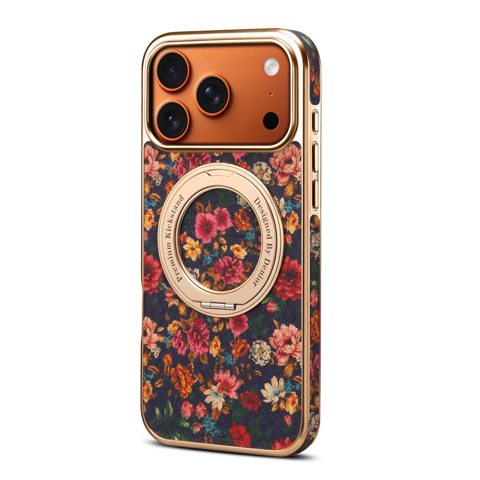 Floral Print Magnetic Gear Rotating Stand Phone Case for iPhone 17 Pro Max, Purple