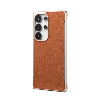  Lychee Pattern Genuine Cowhide Leather Frameless Magnetic Case for Galaxy S25 Ultra, Brown