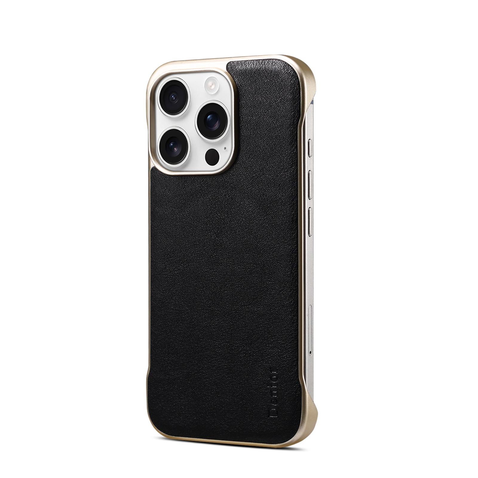 Calf Pattern Genuine Cowhide Leather Frameless Magnetic Case for iPhone 16 Pro Max, Black