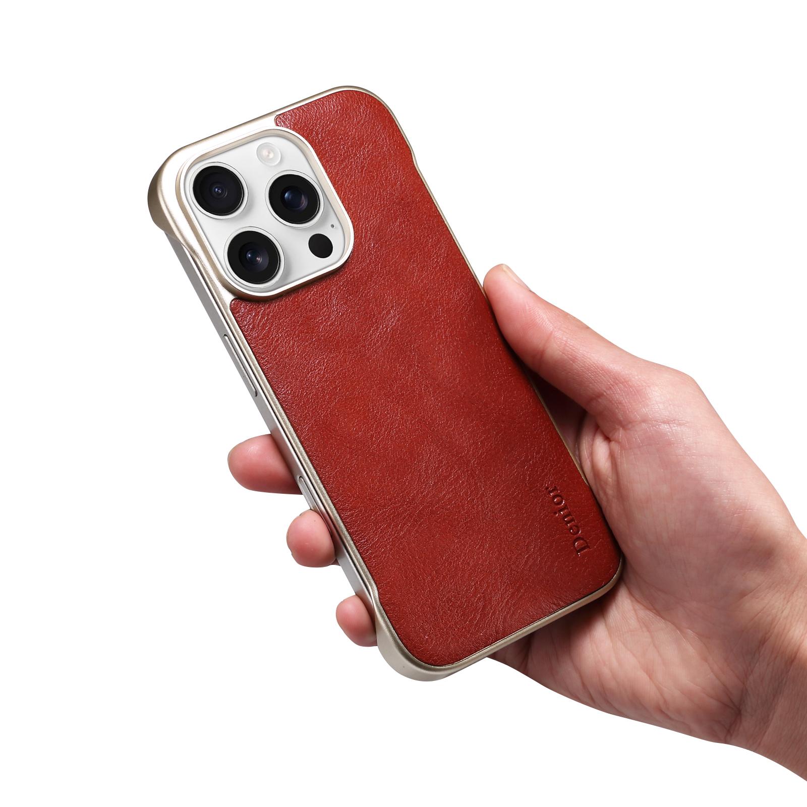 Calf Pattern Genuine Cowhide Leather Frameless Magnetic Case for iPhone 16 Pro, Red