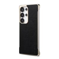  Calf Pattern Genuine Cowhide Leather Frameless Magnetic Case for Galaxy S25 Ultra, Black