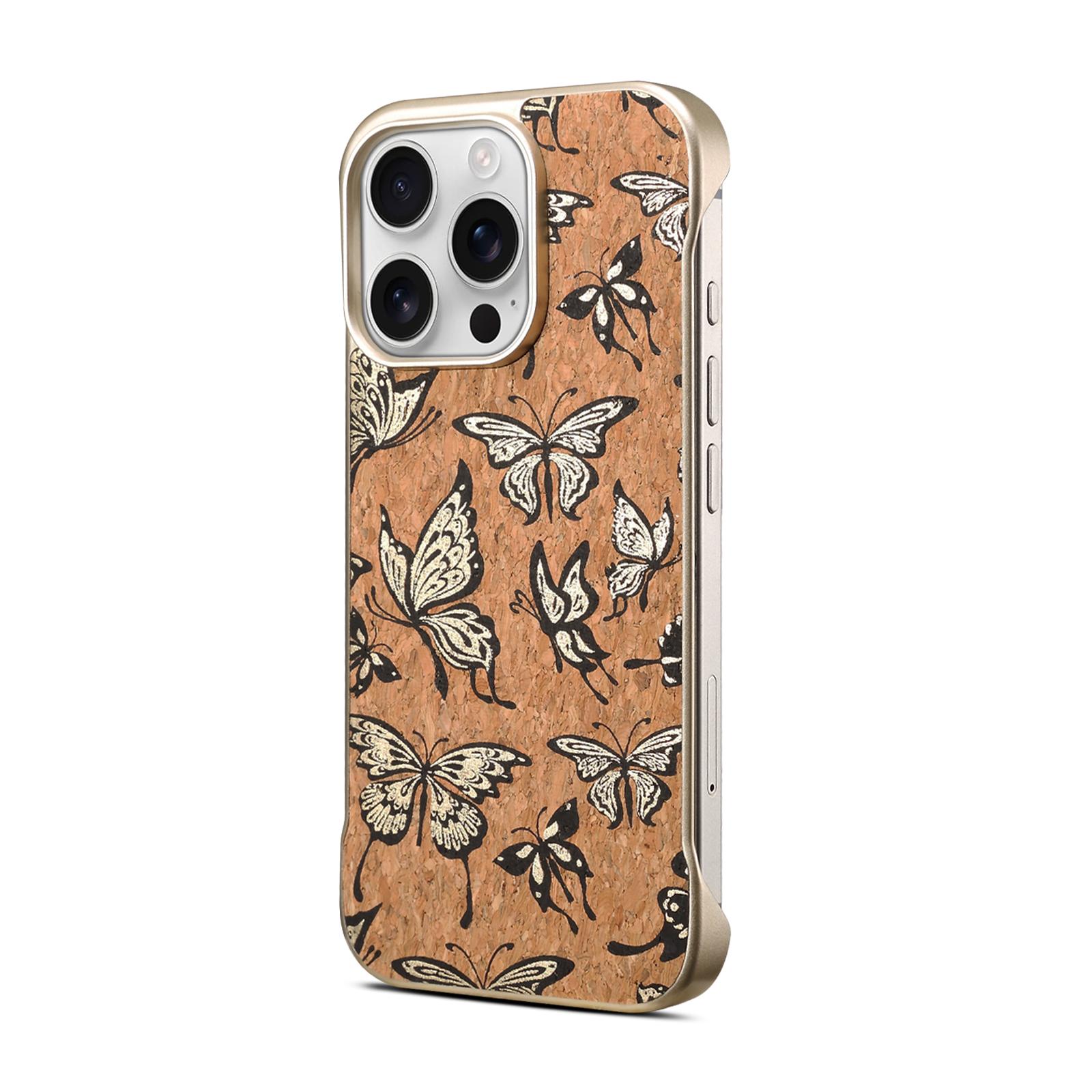 Butterfly Pattern Frameless Magnetic Case for iPhone 16 Pro, Gold