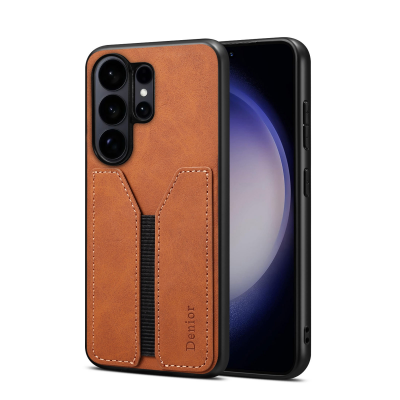  Retro Faux Leather Texture Case with Card Holder for S26 Ultra, Brown