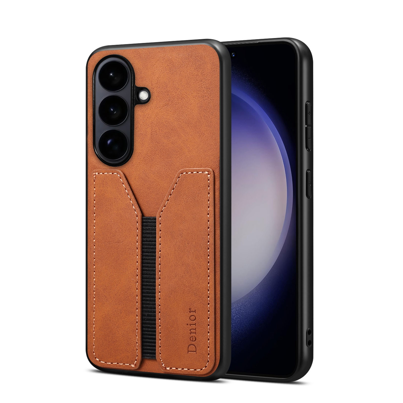 Retro Faux Leather Texture Case with Card Holder for S26 Plus, Brown