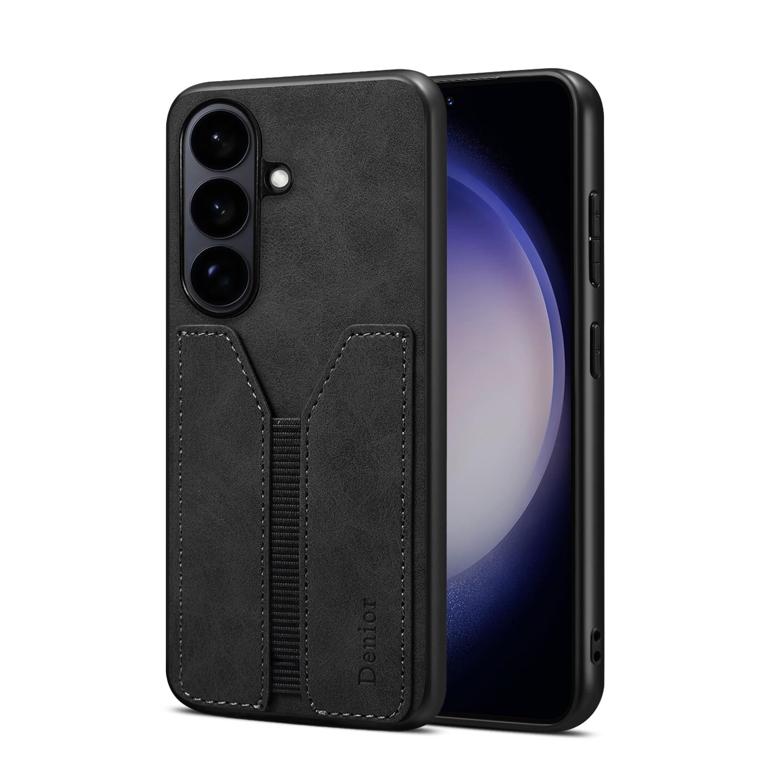 Retro Faux Leather Texture Case with Card Holder for S26, Black