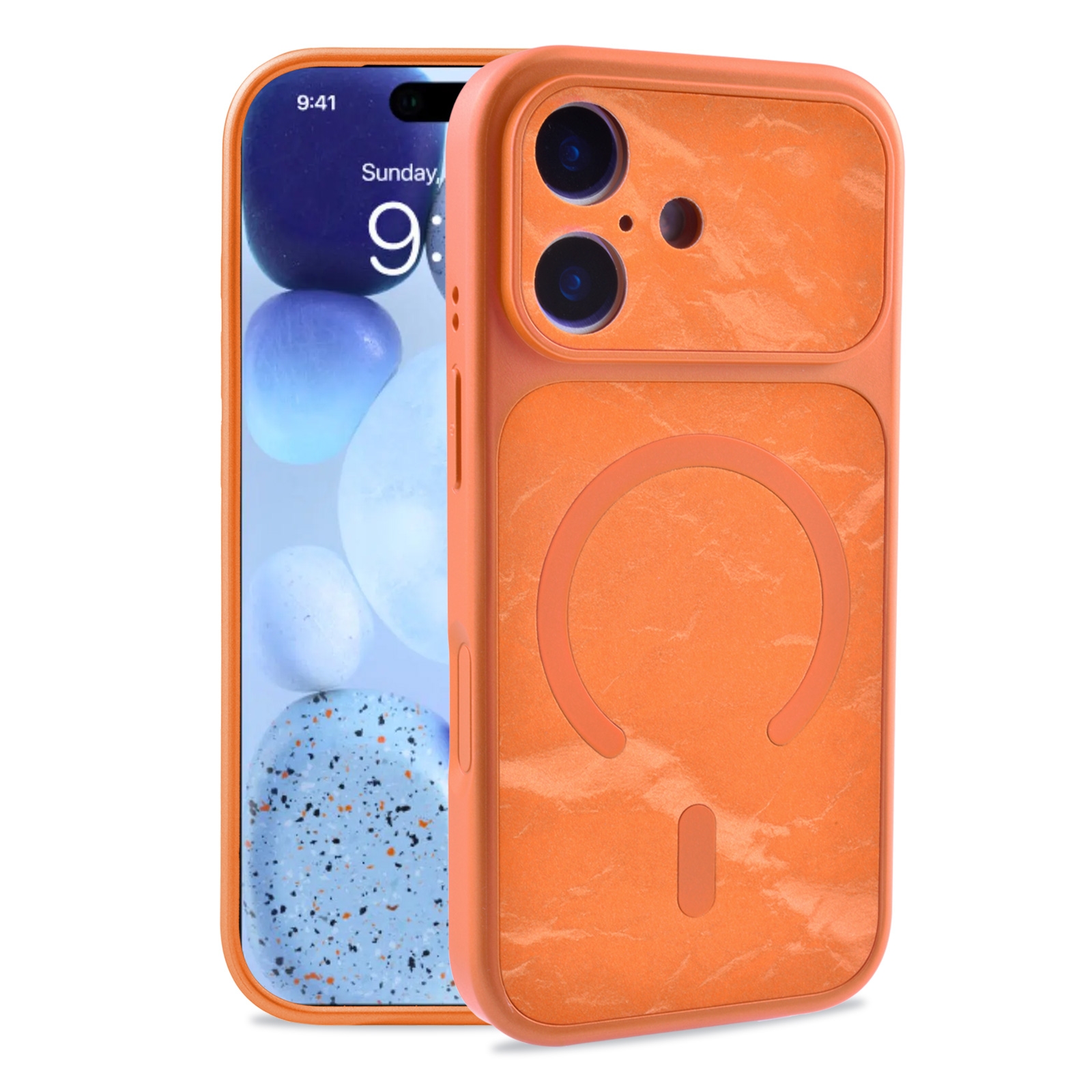 Oil-Spray Snow Mountain Pattern Case for iPhone 17, Orange